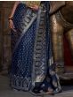 Dazzling Dark Blue Handloom Weaving Satin Saree With Blouse