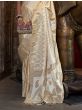 Gorgeous Beige Handloom Weaving Satin Wedding Wear Saree
