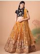 Delightful Gold Mirror Work Net Wedding Wear Lehenga Choli
