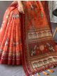 Graceful Orange Kalamkari Print Cotton Event Wear Saree With Blouse