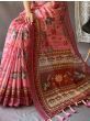 Mesmerizing Pink Kalamkari Print Cotton Traditional Saree With Blouse