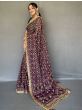 Captivating Purple Printed Georgette Wedding Wear Saree With Blouse