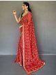Beautiful Red Printed Georgette Event Wear Saree With Blouse