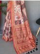Charming Brown Digital Printed Cotton Traditional Saree With Blouse