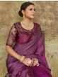  Wonderful Purple Embroidered Satin Party Wear Saree With Blouse
