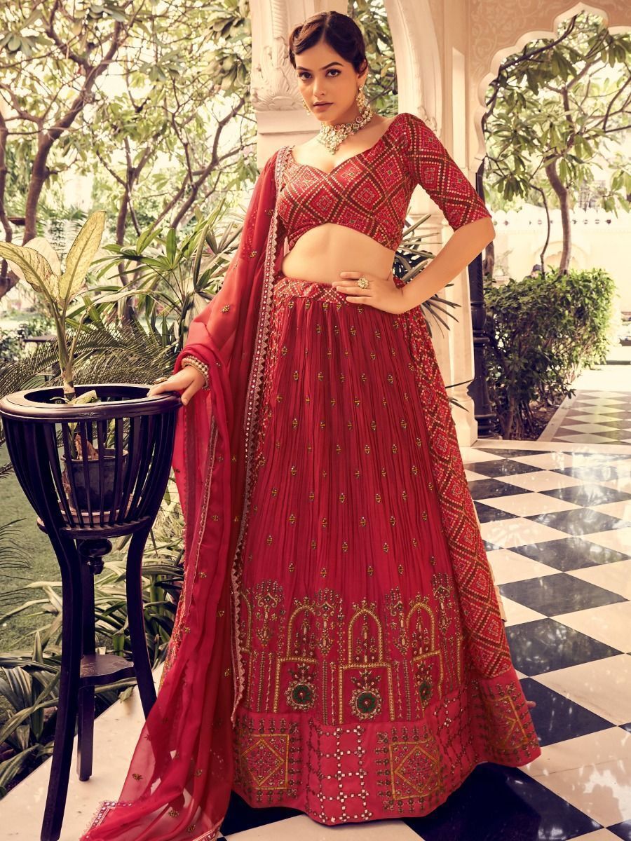 Mesmerizing Red Sequins Silk Wedding Wear Lehenga Choli With Dupatta