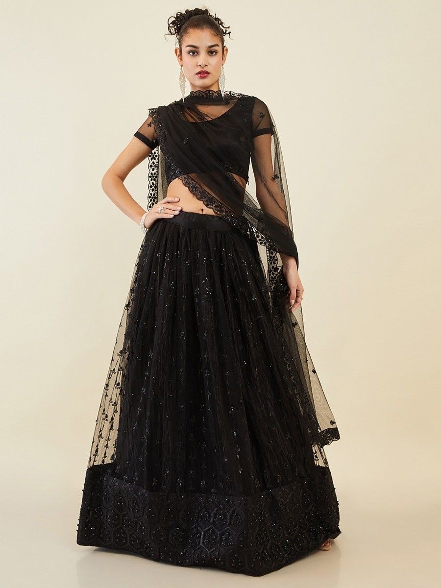 Stunning Black Sequins Party Wear Lehenga Choli With Net Dupatta