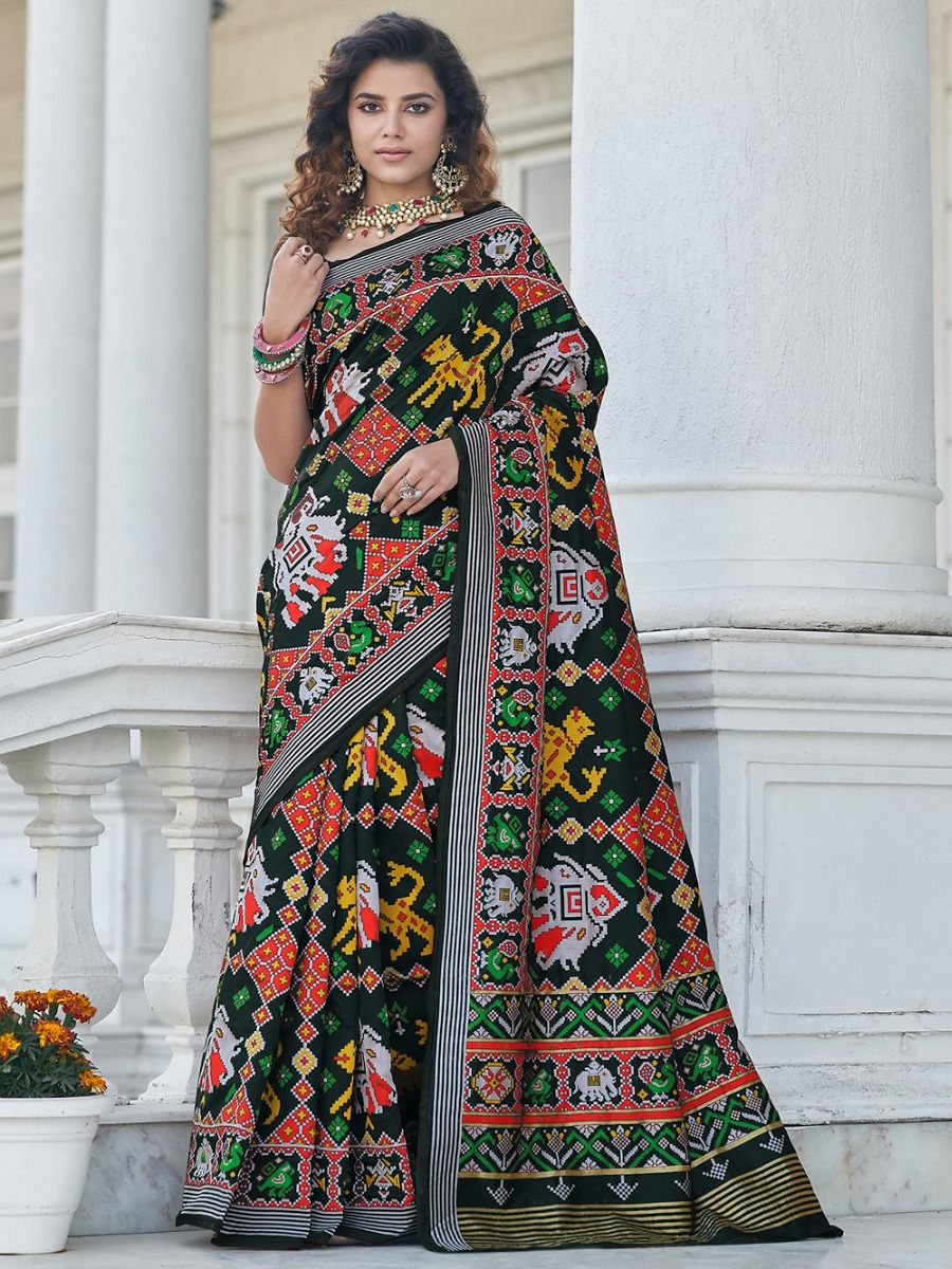 Glamorous Black Patola Weaving Silk Wedding Wear Saree