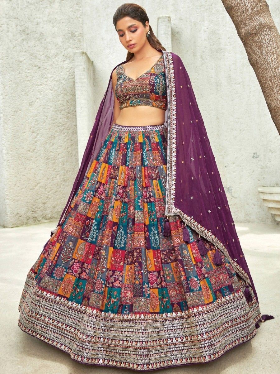 Fabulous Multi-Color Sequins Organza Reception Wear Lehenga Choli