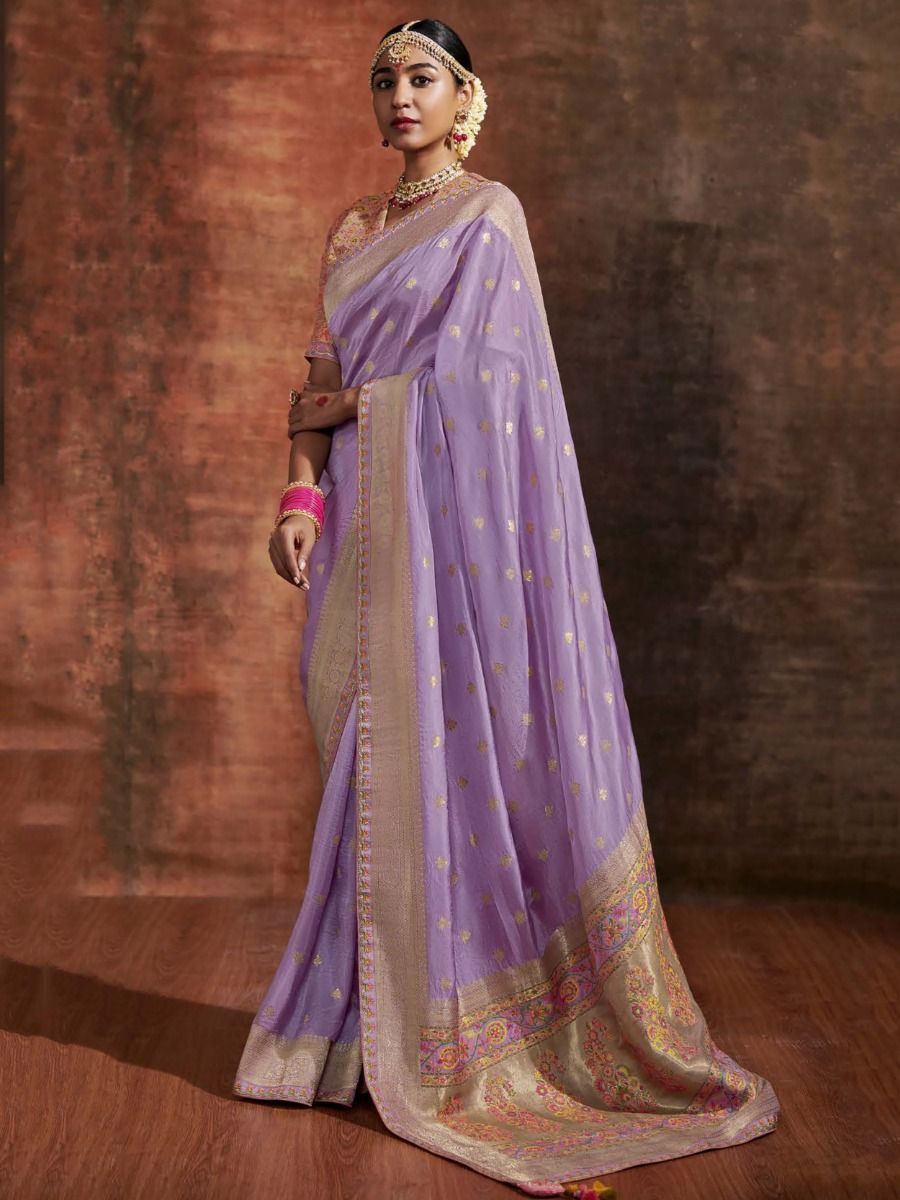 Attractive Lavender Woven Dola Crape Silk  Saree