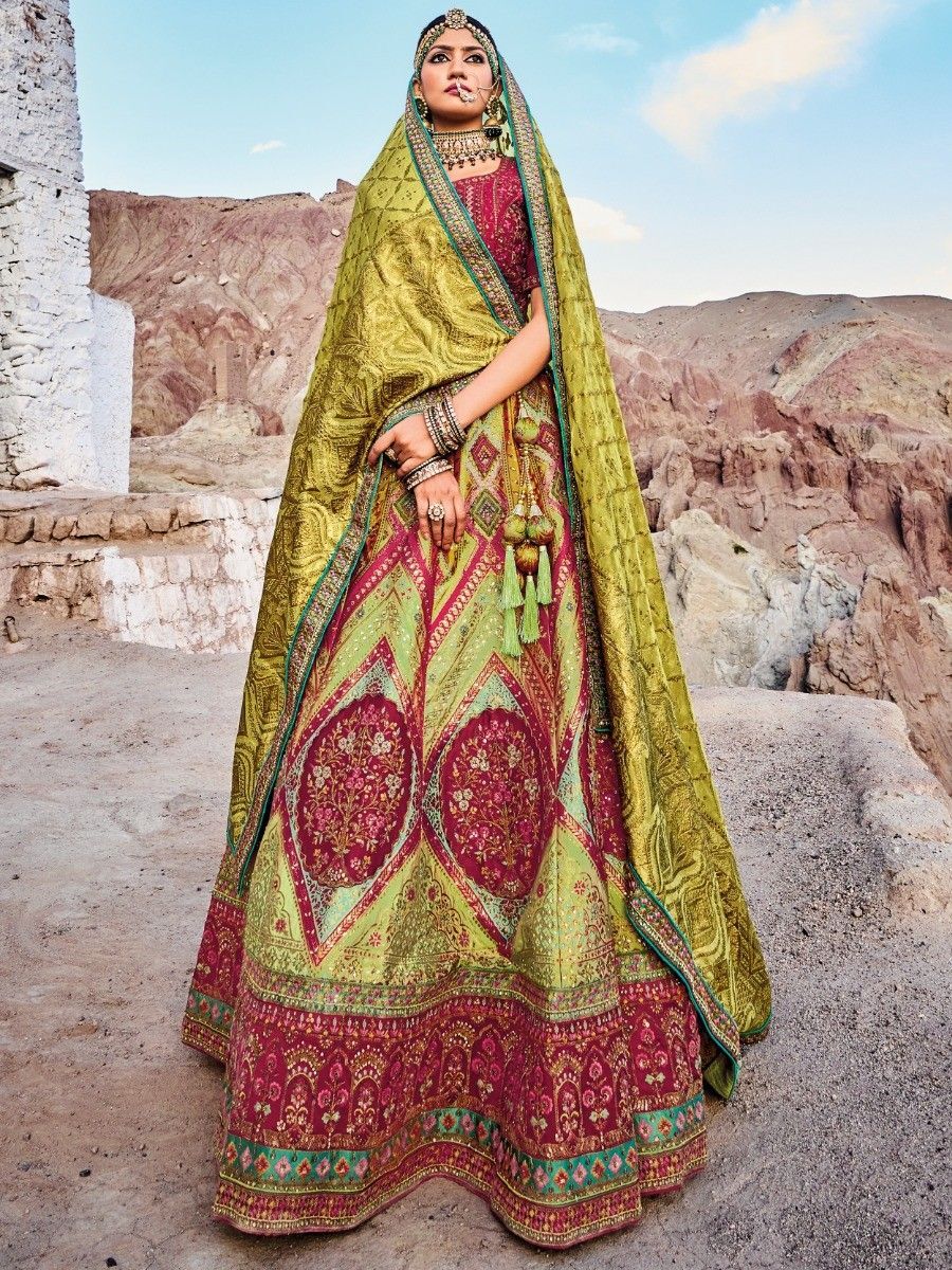 Amazing Green Sequins Banarasi Silk Sangeet Wear Lehenga Choli