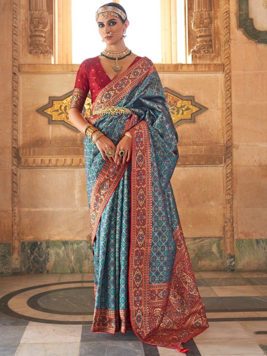 Magnificent Blue Weaving Silk Festive Wear Saree With Blouse