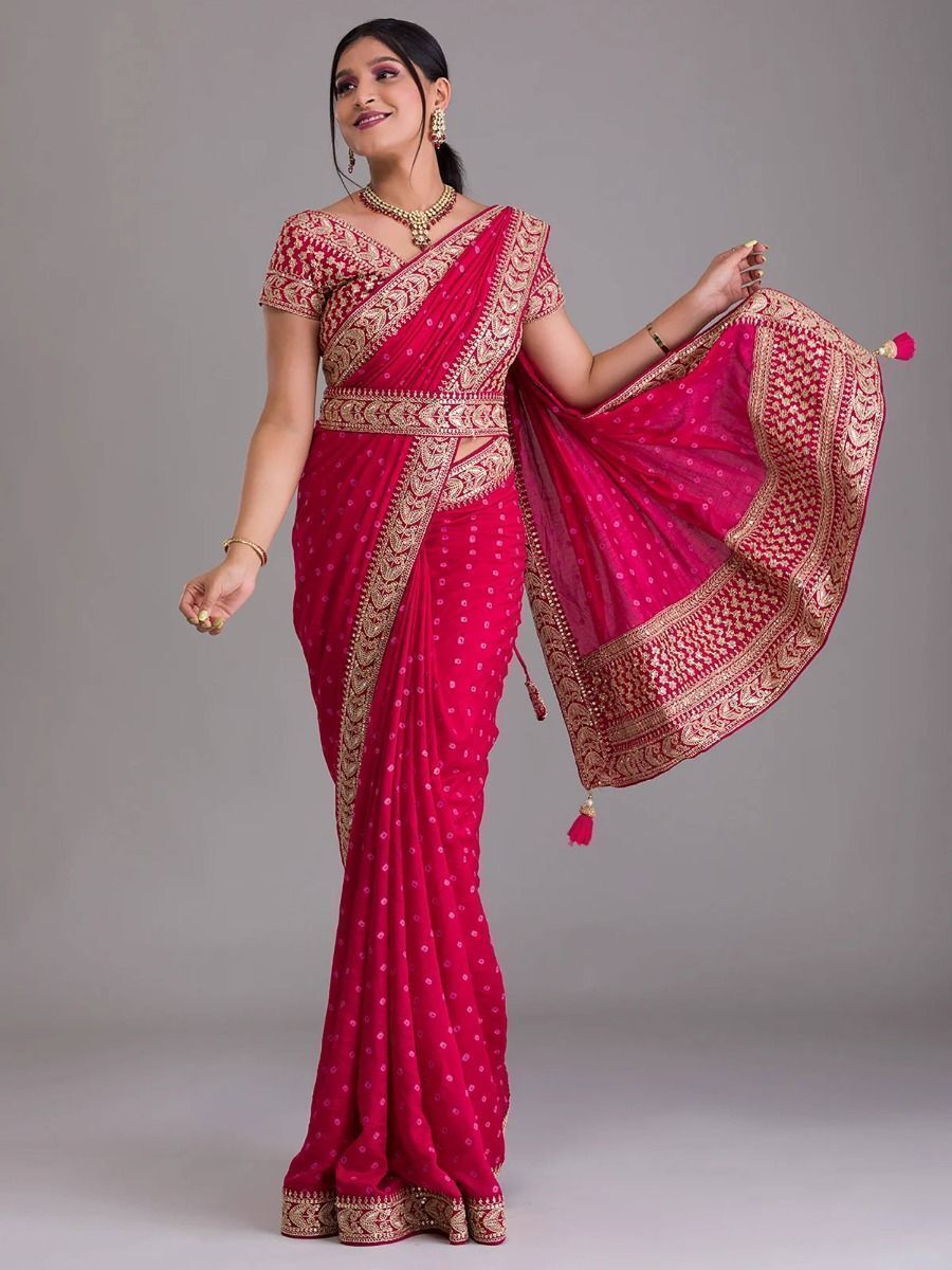 Irresistible Pink Embroidered Silk Festival Wear Saree With Blouse