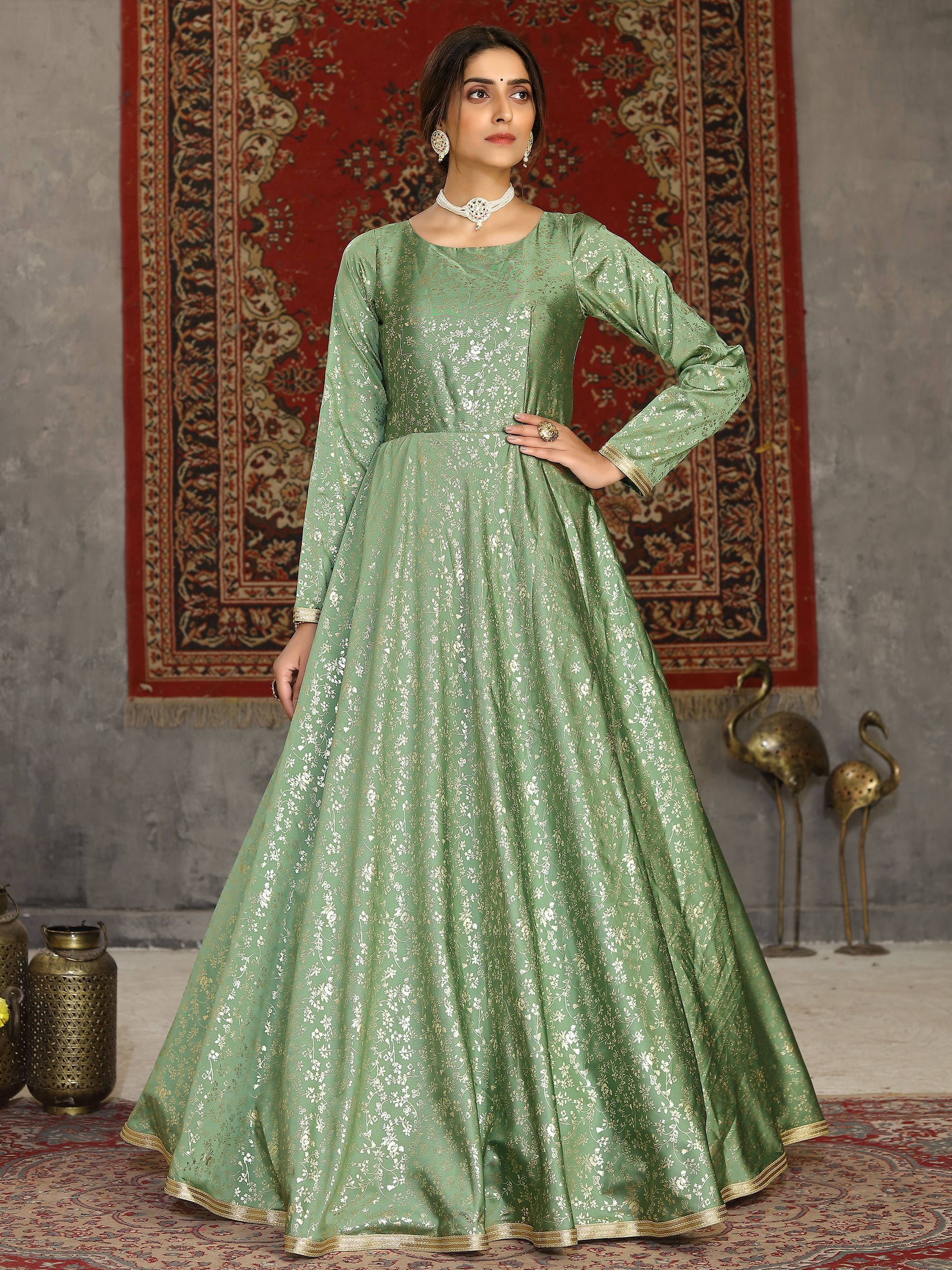 Buy sitaram womans semistich pista green gown material at Amazon.in