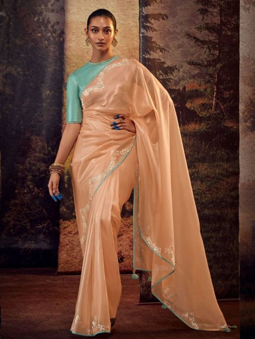 Buy Peach Net Sarees Online for Women in USA