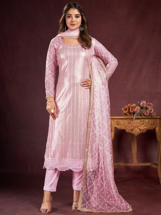Anarkali Suits- Designer Baby Pink Color Suit – Kalky Creations