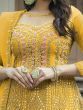 Marvelous Yellow Embroidered Net Weeding Wear Anarkali Suit