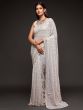 Beautiful Pearl White Sequined Georgette Party Wear Saree