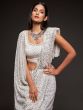 Beautiful Pearl White Sequined Georgette Party Wear Saree