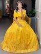 Stunning Yellow Sequins Georgette Reception Wear Crop Top Lehenga