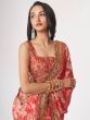 Gorgeous Red Floral Print Organza Wedding Wear Saree With Blouse