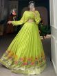Fancified Green Embroidered Georgette Wedding Wear Crop Top Lehenga
