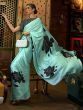 Adorable Cyan Printed Satin Festival Wear Saree With Blouse