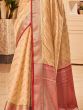 Magnificent Beige Zari Woven Banarasi Silk Wedding Wear Saree