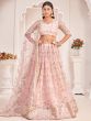 Awesome Light Pink Thread Embroidered Butterfly Net Lehenga Choli