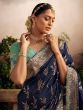 Wonderful Navy Blue Zari Woven Silk Wedding Wear Saree With Blouse