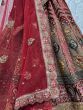 Fascinating Red Embroidered Velvet Bridal Wear Lehenga Choli