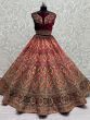 Precious Pink Thread Work Silk Bridal Wear Lehenga Choli With Dupatta 

