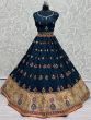 Wonderful Navy Blue Sequins Silk Reception Wear Lehenga Choli