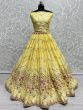 Charming Yellow Thread-Work Silk Haldi Wear Lehenga Choli