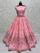 Lovely Pink Thread-Work Silk Bridesmaid Lehenga Choli With Dupatta