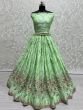 Stunning Light Green Thread-Work Silk Mehendi Wear Lehenga Choli