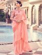 Attractive Peach Thread Work Organza Party Wear Saree With Blouse