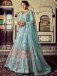 Alluring Turquoise Thread Embroidery Sequin Wedding Wear Lehenga Choli