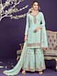 Delighting Misty Teal Thread work Georgette Party Wear Sharara Suit