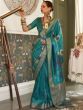 Cultivated Teal Blue Woven Silk Festival Wear Saree