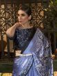 Lovely Blue Printed Satin Silk Event Wear Saree With Blouse