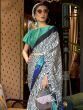 Attractive Off White Printed Satin Festival Wear Saree With Blouse