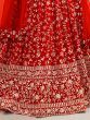Glamorous Red Embroidered Georgette Reception Wear Lehenga Choli