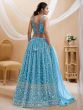Splendid Sky-Blue Embroidered Georgette Sangeet Wear Lehenga Choli