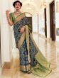 Attractive Navy Blue Woven Silk Wedding Wear Saree With Blouse