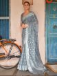 Stunning Grey Embroidered Linen Party Wear Saree With Blouse