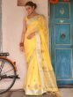 Attractive Yellow Embroidered Linen Wedding Wear Saree With Blouse