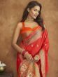 Tantalizing Red Woven Silk Engagement Wear Saree With Blouse
