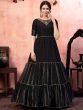 Ravishing Black Thread Embroidered Silk Party Wear Anarkali Gown