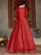 Glamorous Red Metallic Foil Taffeta Party Wear Gown